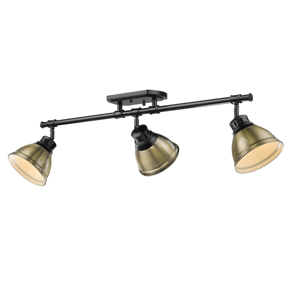 Yep by Golden Lighting Duncan 3-light Semi-Flush Mount in Matte Black and Aged Brass shade